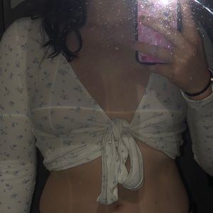 White & Blue Floral Brandy Melville Top